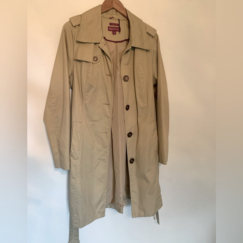 Merona Womens Belted Lined Trench Raincoat Jacket